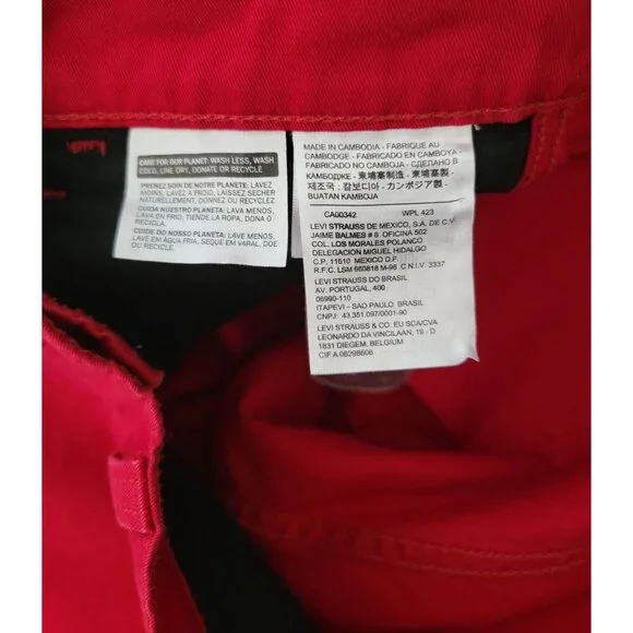 Levi's 508 Red Regular Taper Black Patch Jeans Men's Sz W32 L30 - Picture 6 of 8